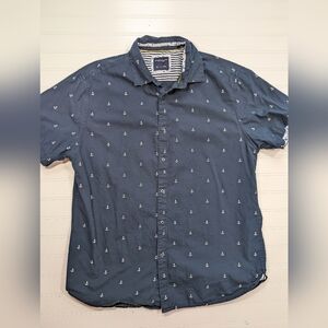 Ricky Singh Denim & Flower Navy Anchor Print Short Sleeved Button Down Shirt